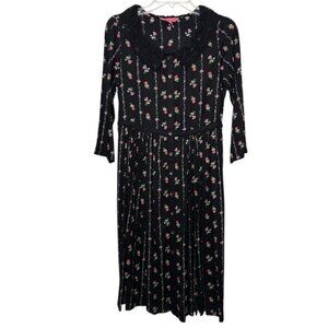 APRIL CORNELL Ditsy Floral Long Sleeve Dress Size XXS Black Pink Cottage Western